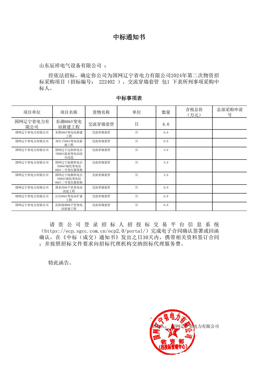 2024.05.30 交流穿墙套管中标通知书