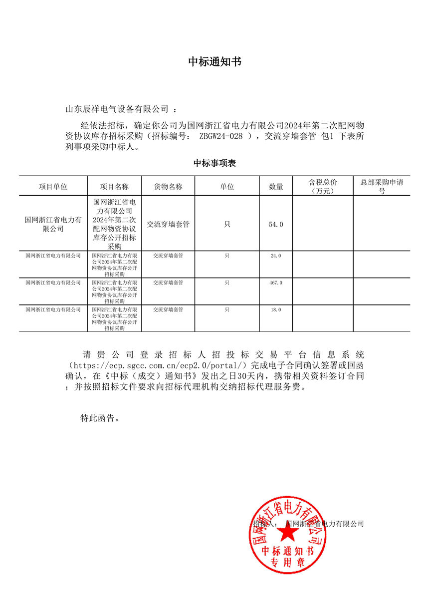 2024.11.29 交流穿墙套管中标通知书